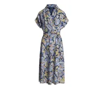 Wickelkleid mit Blumenprint - Blau