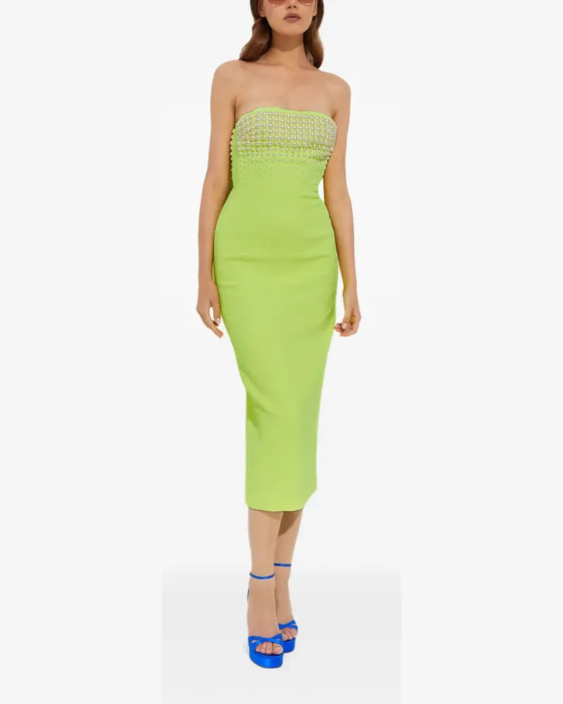 David Koma strapless faux-pearl midi dress - Gelb Gelb