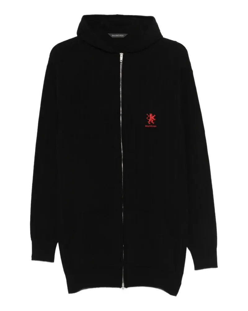 Balenciaga logo-embroidered cable-knit hoodie - Schwarz Schwarz