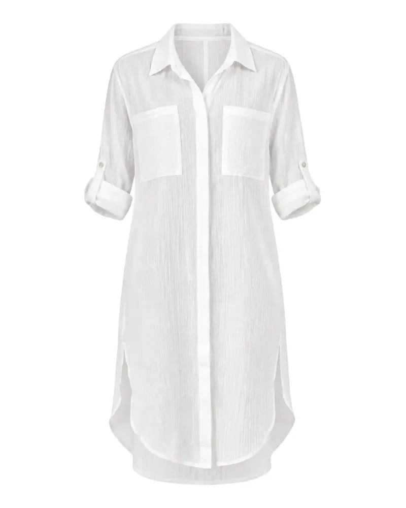 Seafolly Australia Twill-Strandhemd in Knitteroptik - Weiß Weiß