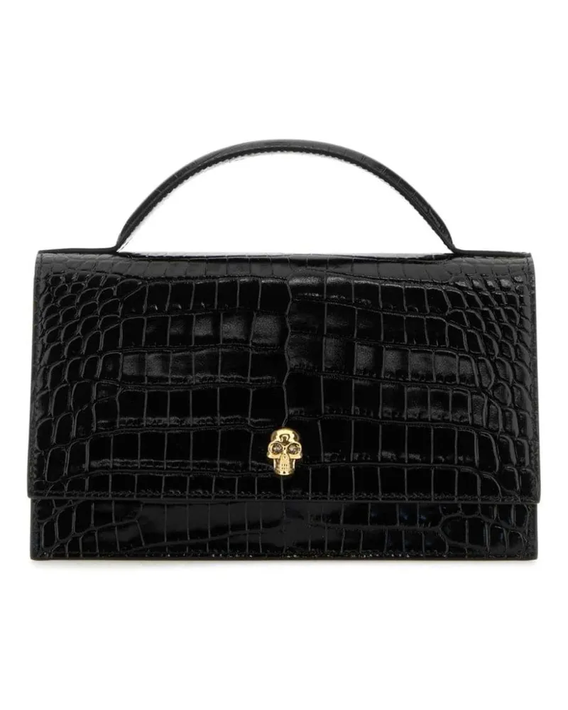 Alexander McQueen Skull Schultertasche mit Kroko-Effekt - Schwarz Schwarz