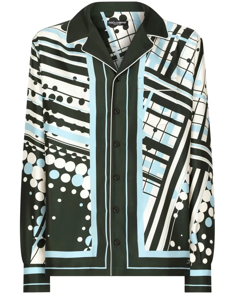 Dolce & Gabbana Seidenhemd mit geometrischem Print - Weiß Weiß
