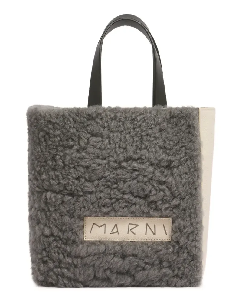 Marni Tote Bag aus strukturiertem Leder mit Shearling - Grau Grau