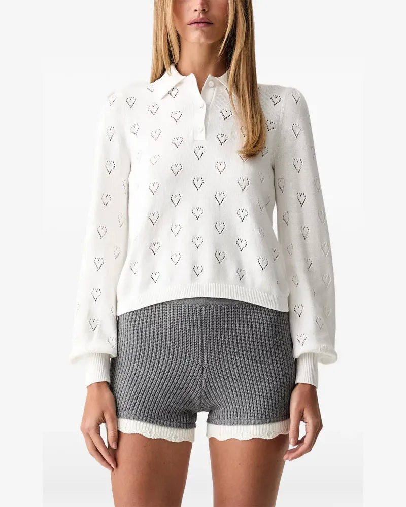 Twin-Set Poloshirt mit Herz-Pointelle-Muster - Weiß Weiß