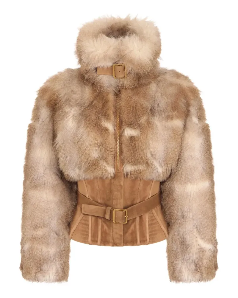 Elisabetta Franchi fur-effect bustier jacket - Nude Nude
