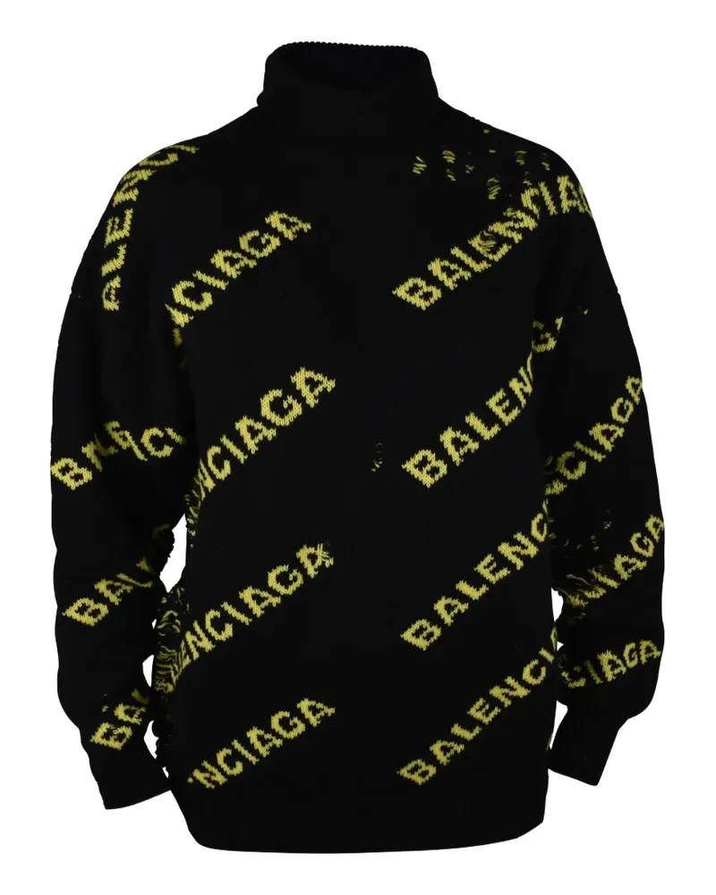 Balenciaga Rollkragenpullover mit Logo - Schwarz Schwarz