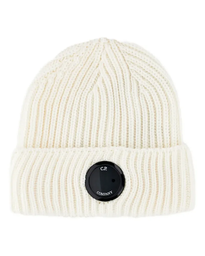 C.P. Company Beanie mit Linsen-Detail - Weiß Weiß