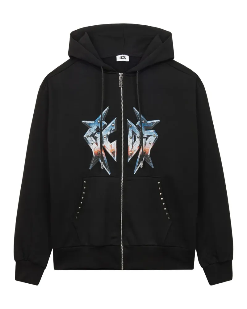 GCDS graphic-print zip-up cotton hoodie - Schwarz Schwarz