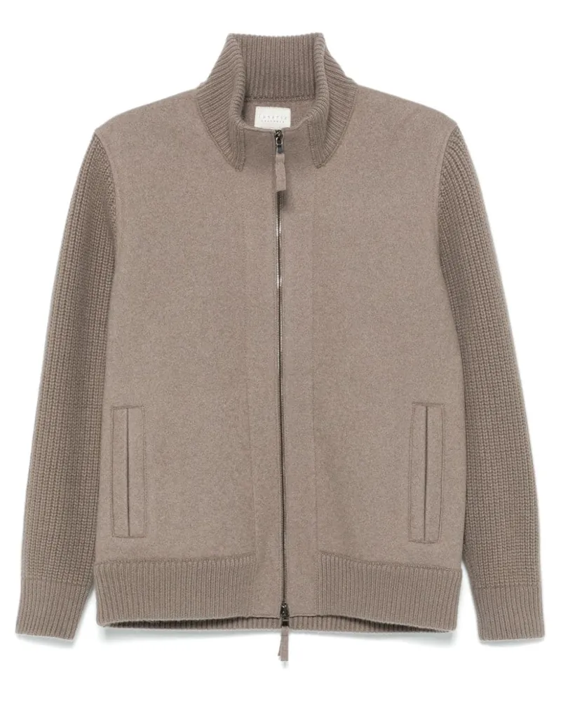 Lunaria Cashmere Jacke mit Kontrasteinsätzen - Braun Braun