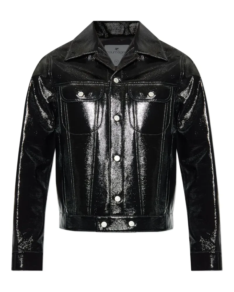 Courrèges Hochglanz-Jacke mit Knopfverschluss - Schwarz Schwarz