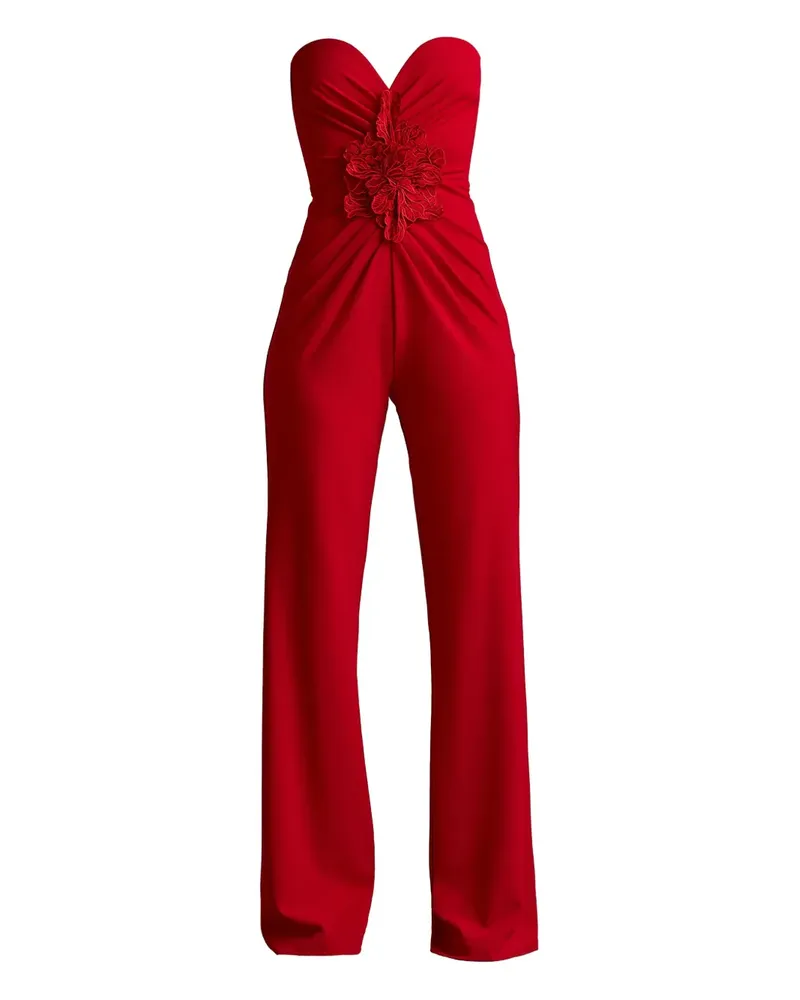 Tadashi Shoji Schulterfreier Jumpsuit mit Blumendetail - Rot Rot