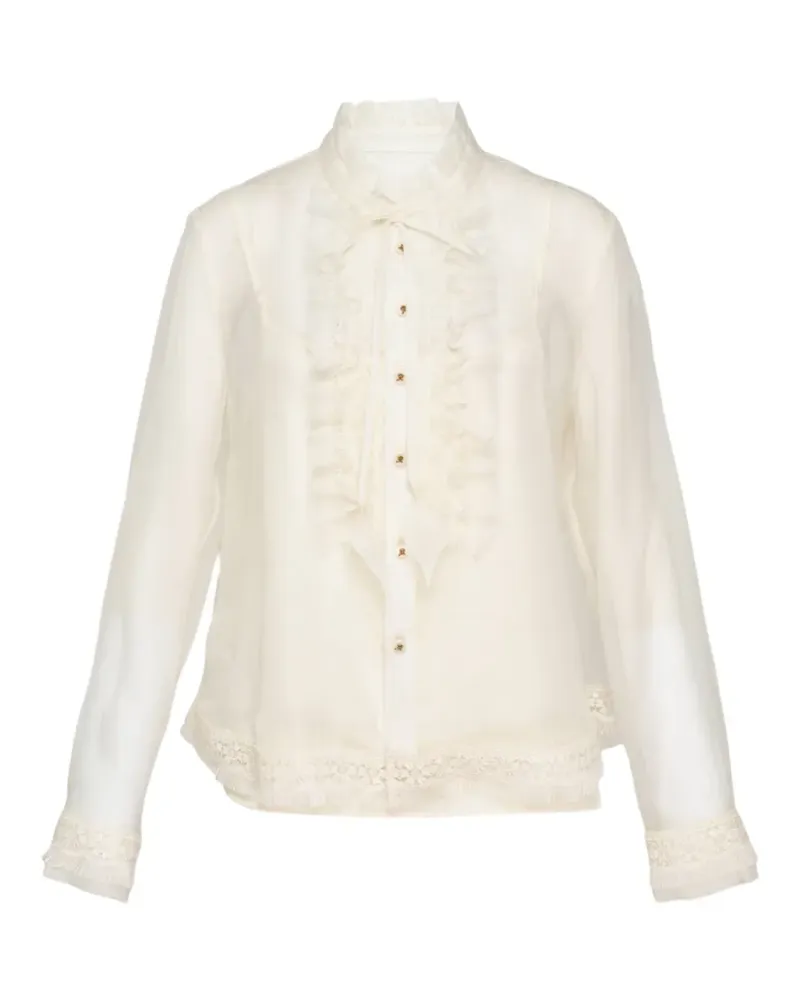 Renli Su ruffled lace-trim shirt - Weiß Weiß
