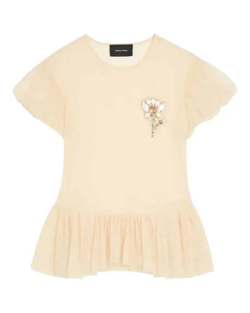 Simone Rocha embellished organza blouse - Nude Nude