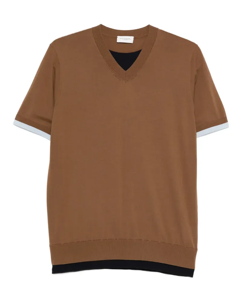 Paolo Pecora Milano V-neck panelled T-shirt - Braun Braun