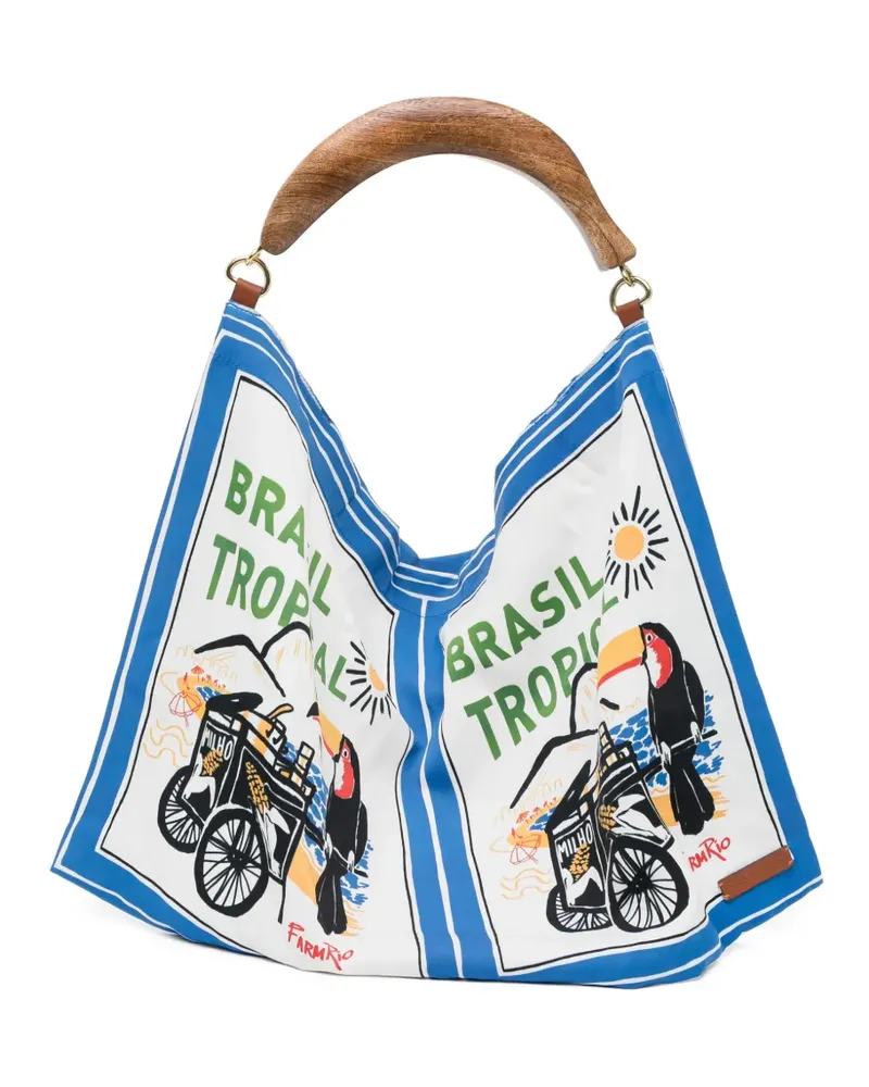 FARM Rio wooden handle graphic tote bag - Weiß Weiß