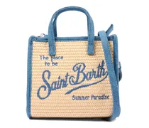 Strohtasche mit Logo-Stickerei - Nude