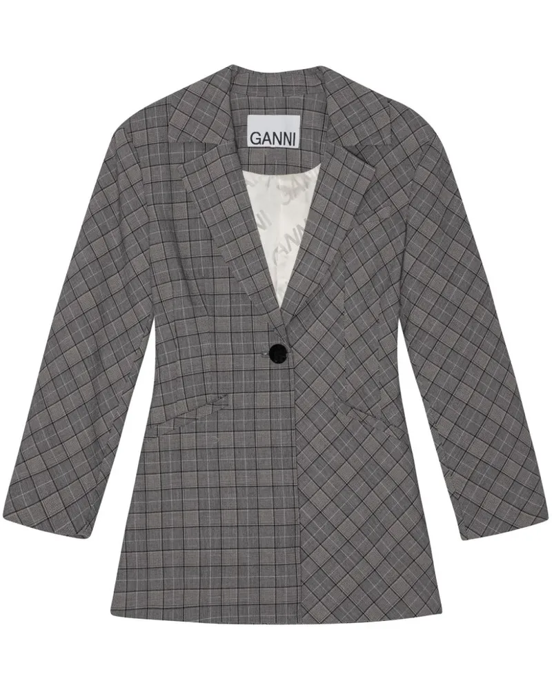 Ganni Einreihiger Check Mix Blazer - Grau Grau