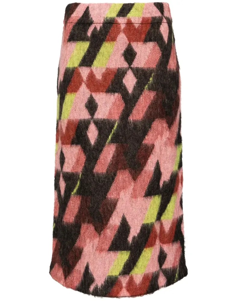 Kitsuné A-Linien-Rock mit grafischem Print - Rosa Rosa