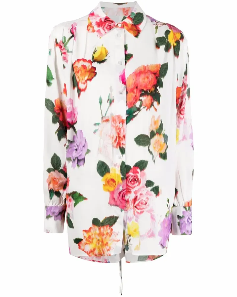 MSGM Hemd mit Blumen-Print - Weiß Weiß
