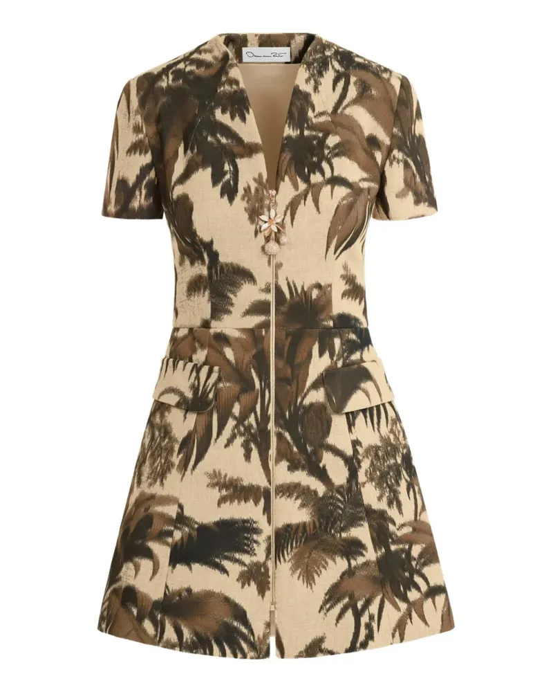 Oscar de la Renta Chiné Kleid mit Palmblättern - Nude Nude