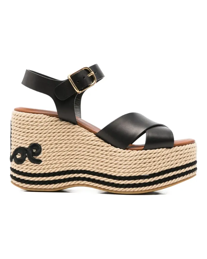 Chloé logo-embroidered platform-heel sandals - Schwarz Schwarz