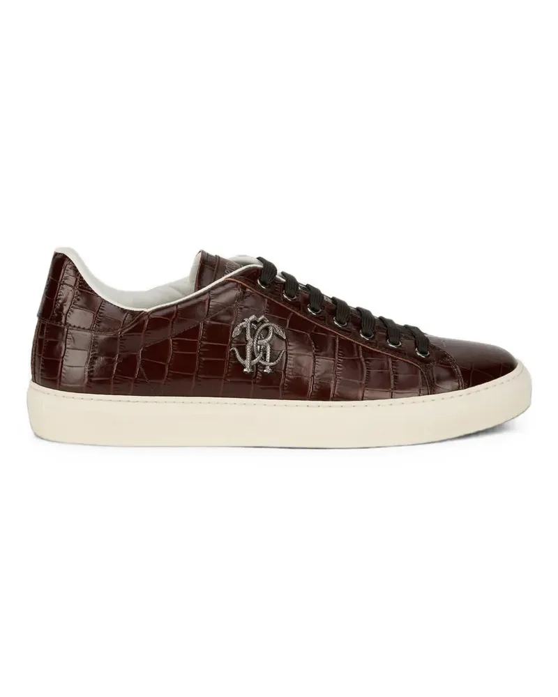 Roberto Cavalli Low-Top-Sneakers aus Leder mit Kroko-Effekt und Monogramm - Braun Braun