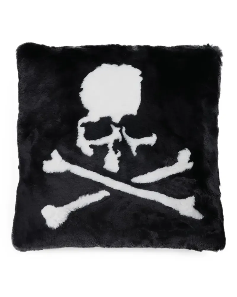 Mastermind World Kissen aus Faux Fur mit Totenkopf - Schwarz Schwarz