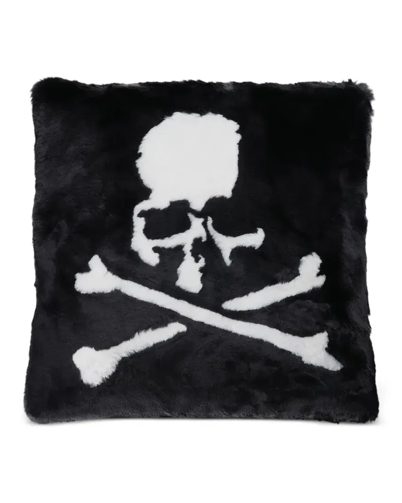 Mastermind World Kissen aus Faux Fur mit Totenkopf - Schwarz Schwarz