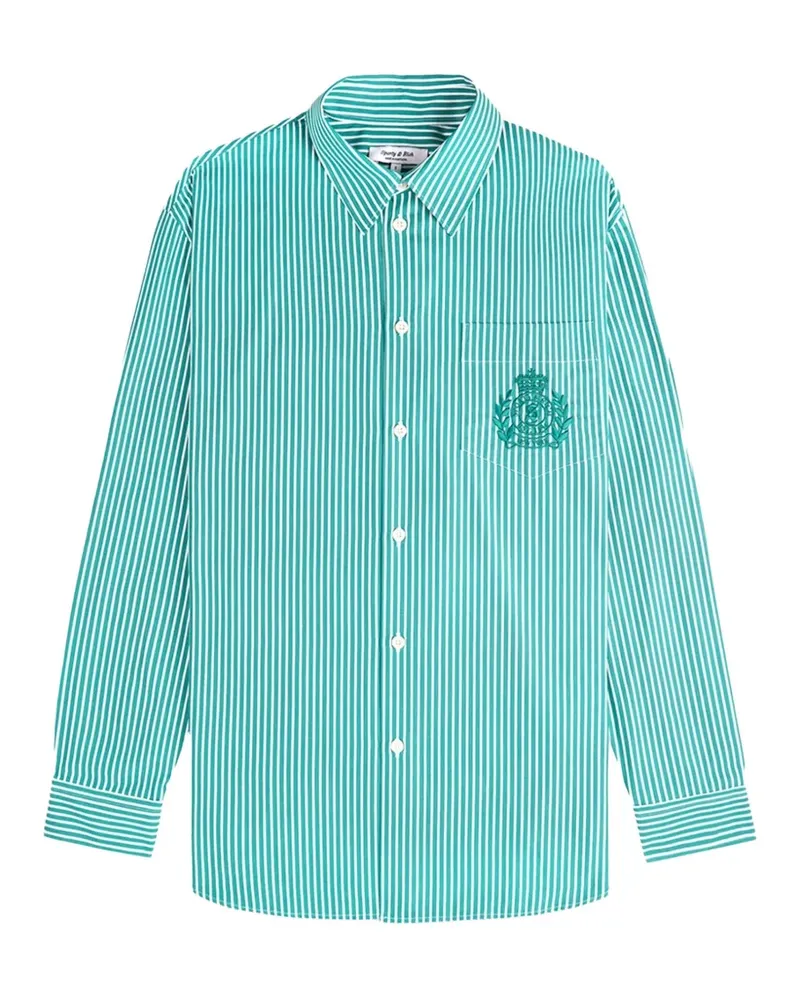 SPORTY & RICH Gestreiftes NY Crest Hemd mit Wappenstickerei - Grün Grün