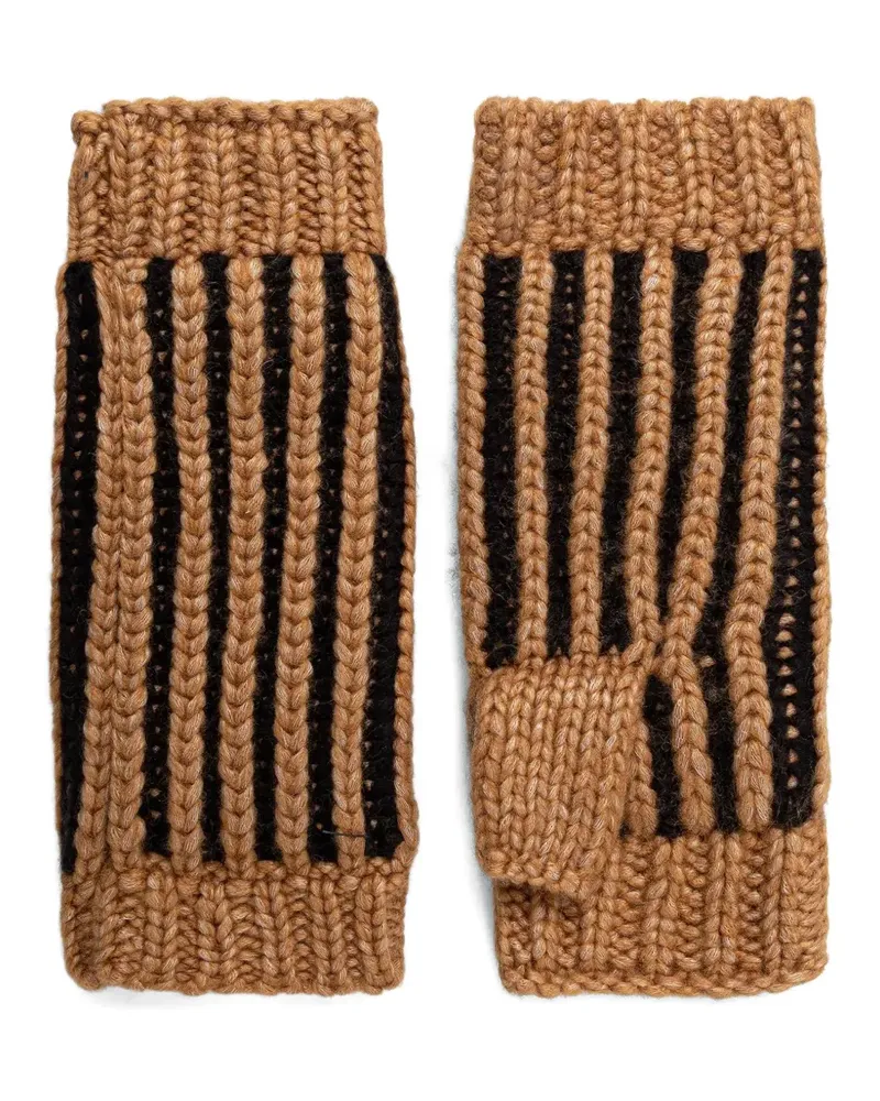 UGG logo-patch striped beanie set - Nude Nude