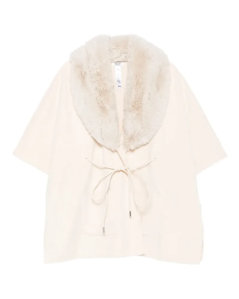 Liu Jo Cape mit Kragen aus Faux Fur und Bindebändern - Nude Nude