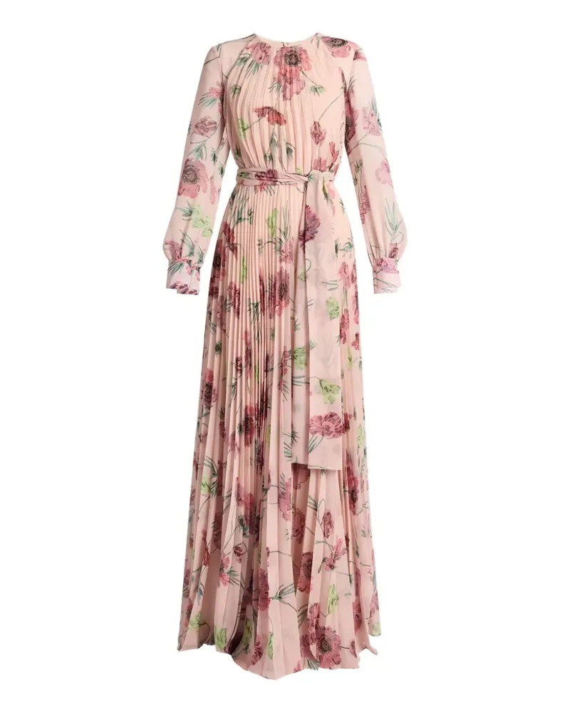 Erdem floral pleatable voile long sleeve gown - Rosa Rosa