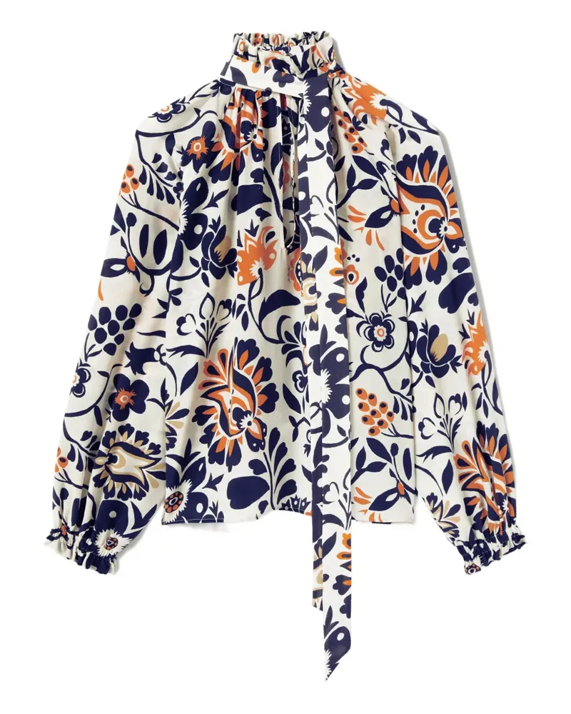 La DoubleJ Gerüschte Cerere Bluse mit Stehkragen - Weiß Weiß