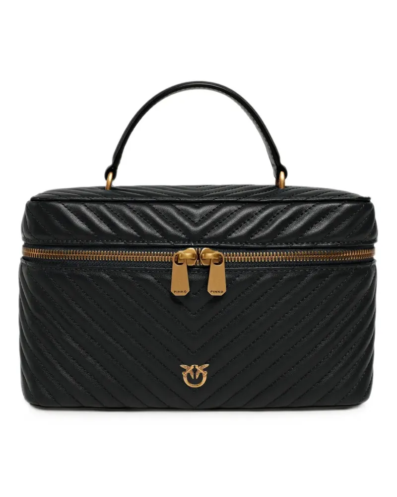 Pinko medium beauty case with shoulder strap in chevron nappa - Schwarz Schwarz