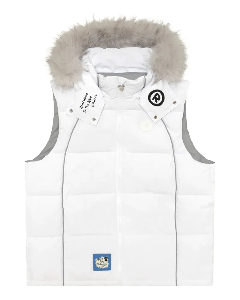 BAPE faux-fur trim padded gilet - Weiß Weiß