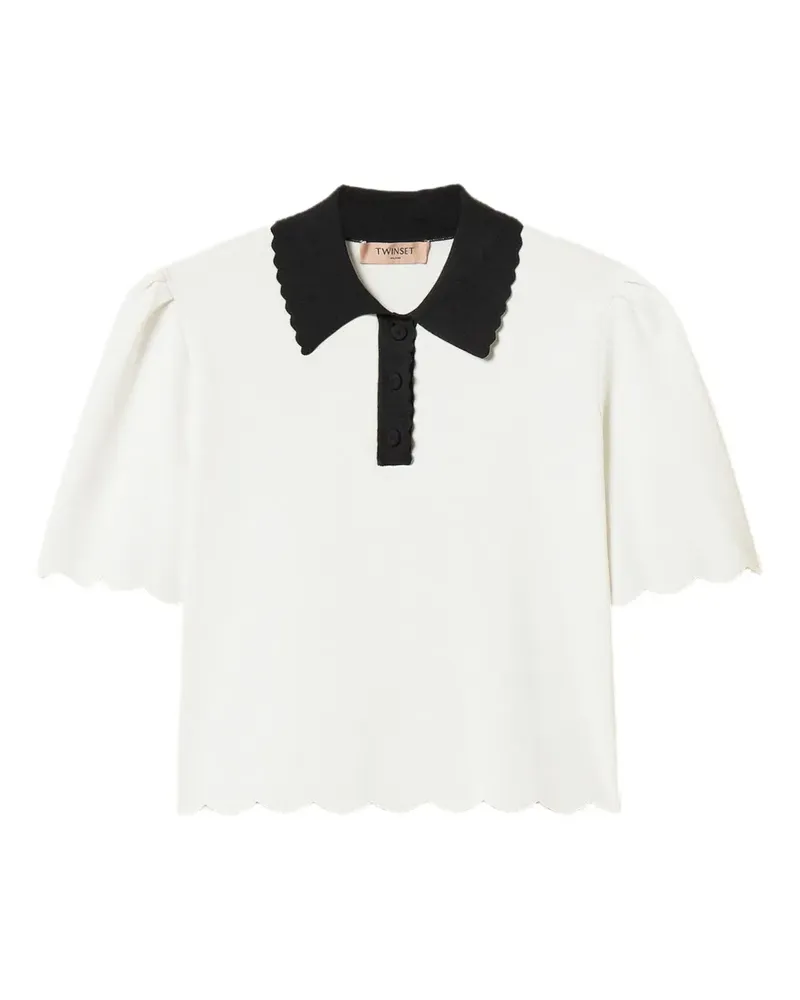 Twin-Set Gestricktes Poloshirt mit Wellensaum - Weiß Weiß