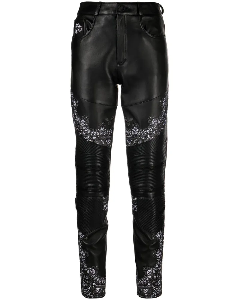 Philipp Plein Lederhose mit Bandana-Einsätzen - Schwarz Schwarz
