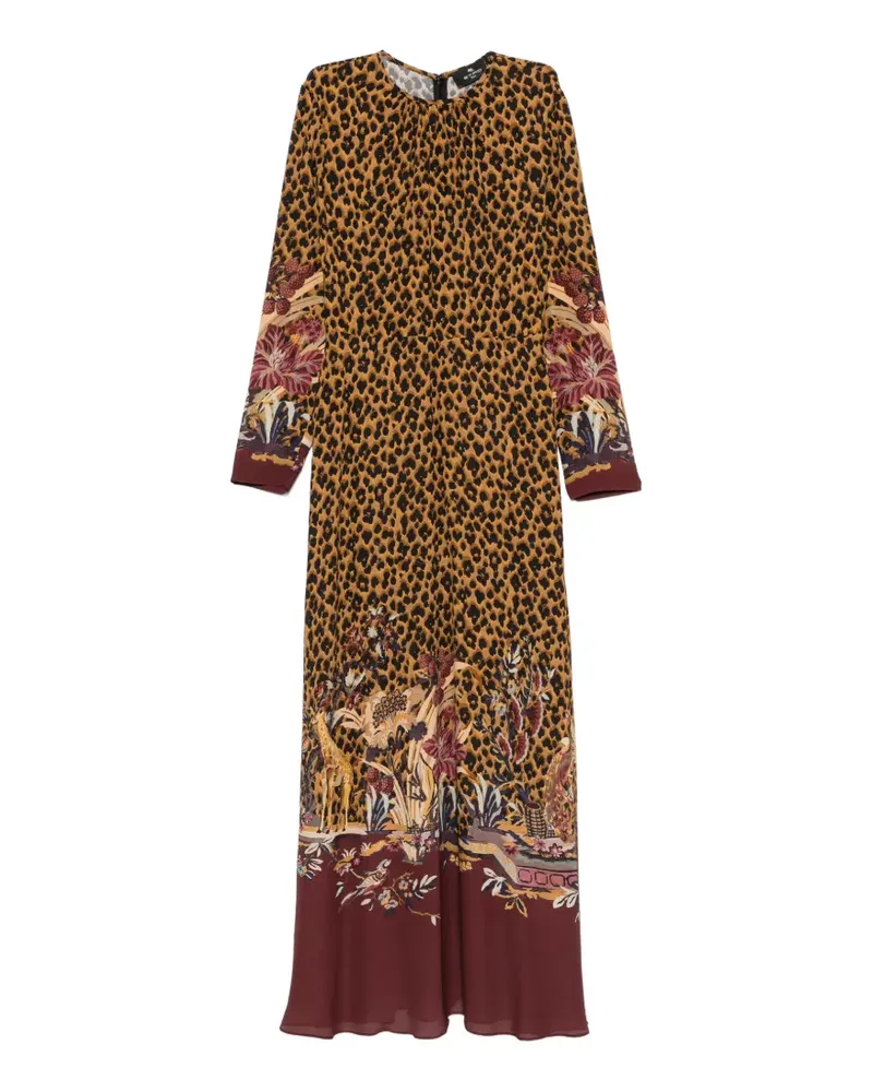 Etro leopard-print floral-border maxi dress - Braun Braun