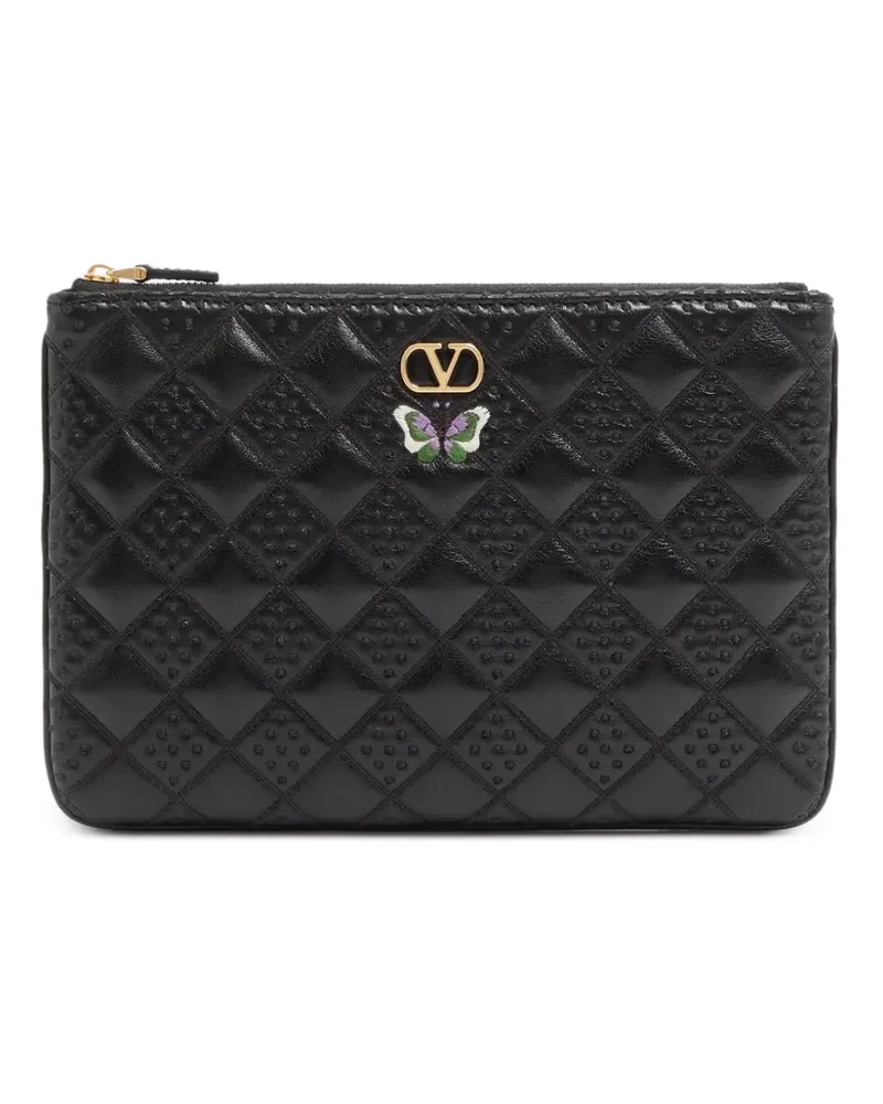 Valentino Garavani Flutterby Clutch aus glänzendem Nappaleder mit Schmetterlingsstickerei - Schwarz Schwarz