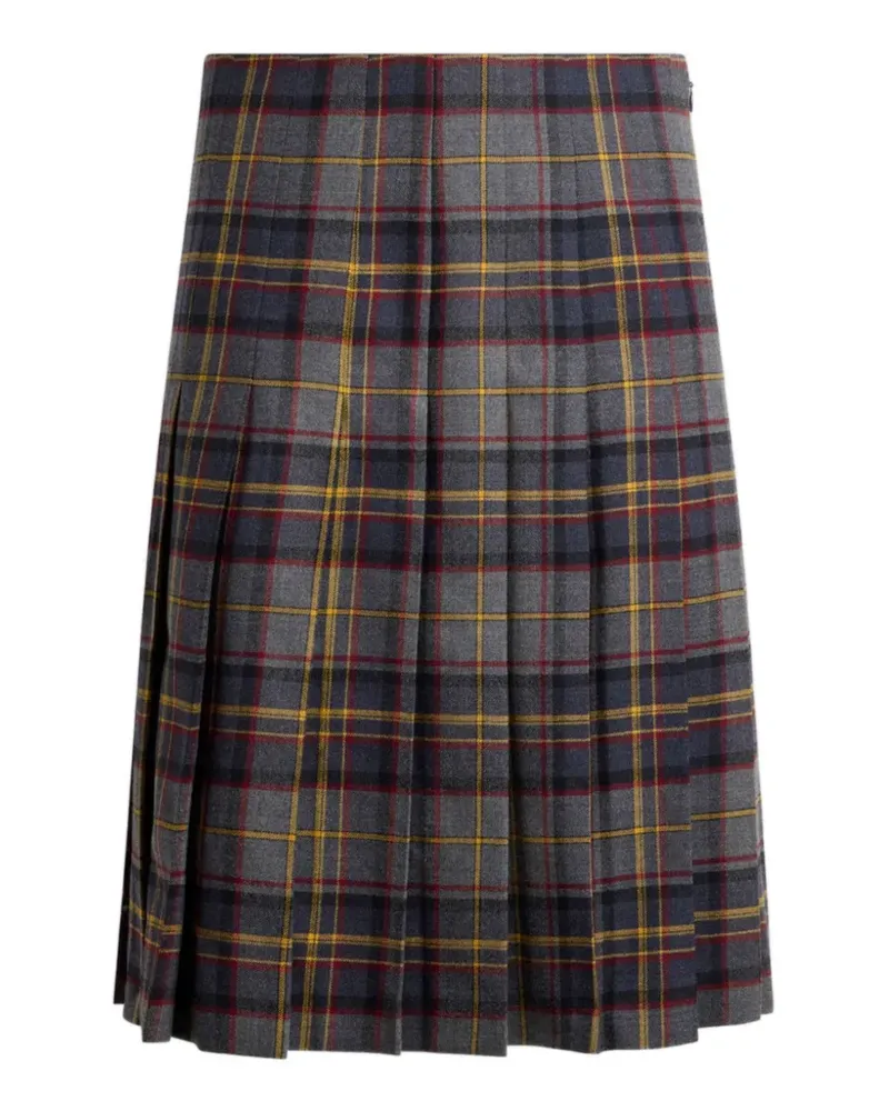 Etro pleated short skirt in stretch wool with check motif - Grau Grau