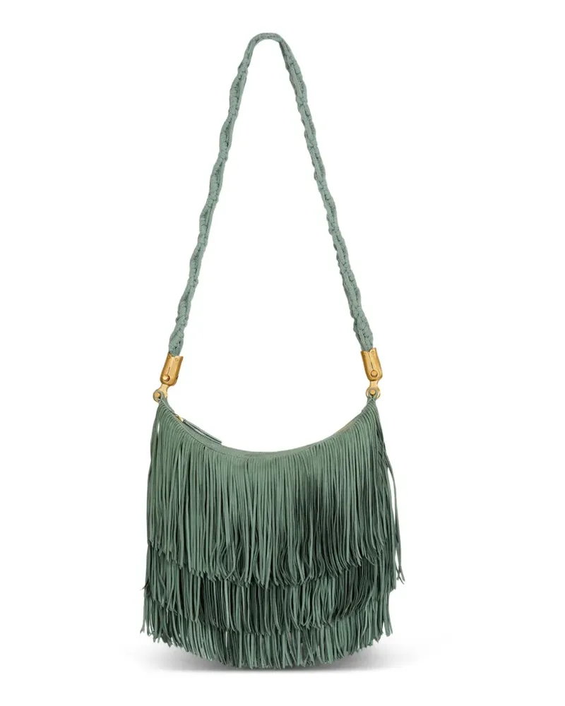 Balmain Ébène Tasche aus Wildleder mit Fransen - Grün Grün
