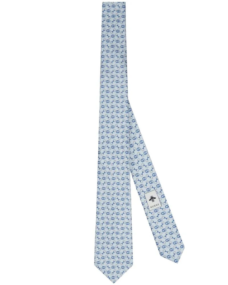 Gucci Seidenkrawatte mit GG Steigbügel-Print Blau