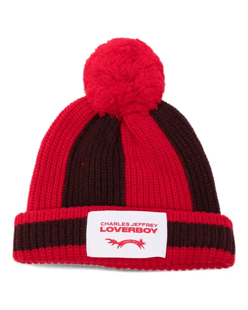 Charles Jeffrey Loverboy striped pompom beanie hat - Rot Rot