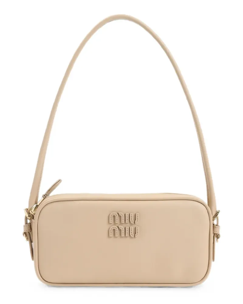 Miu Miu logo-plaque calf leather mini pouch - Nude Nude