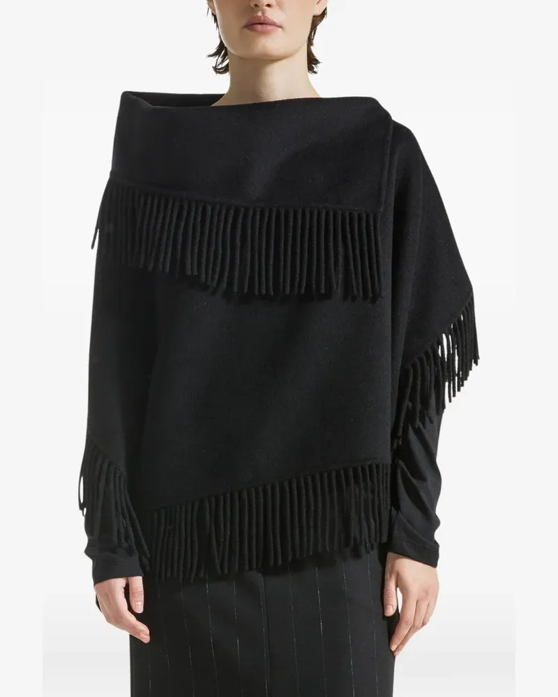 Seventy fringe-trim wool-blend poncho - Schwarz Schwarz