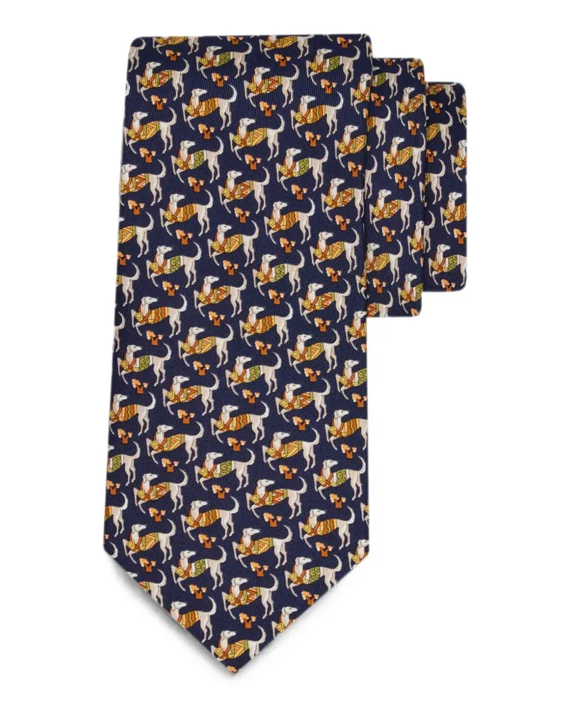 Ferragamo Seidenkrawatte mit Hounds-Print - Blau Blau