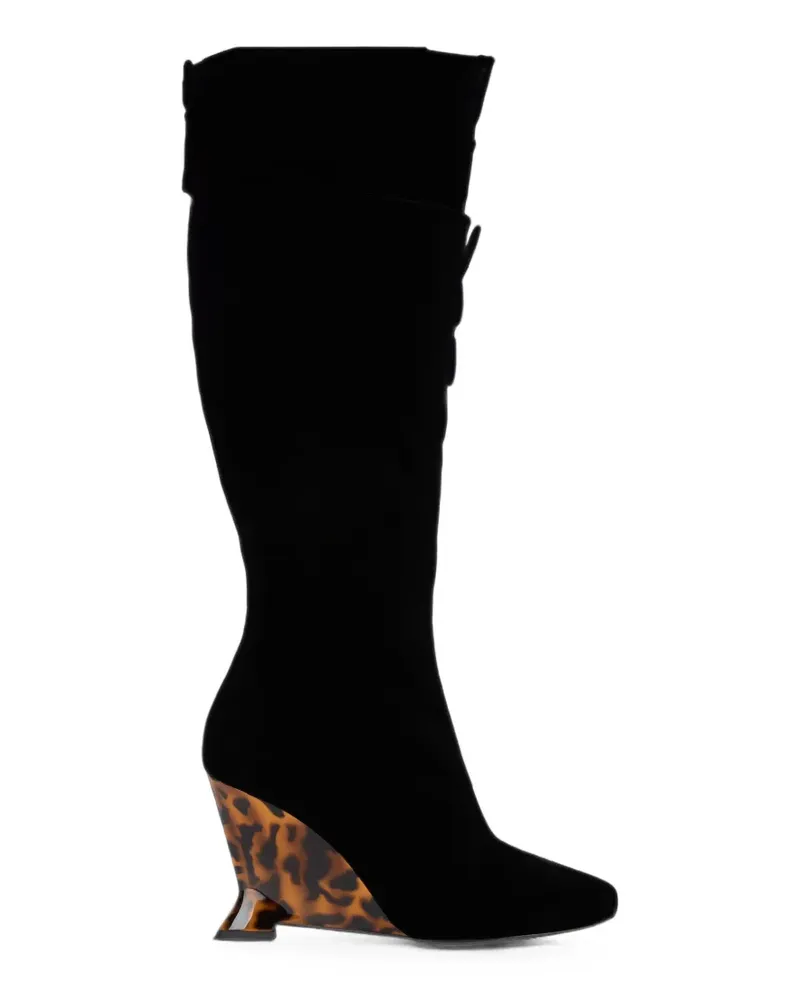 Balmain Wedge-Stiefel aus Samt - Schwarz Schwarz