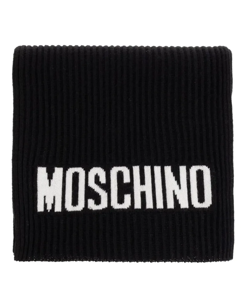 Moschino Gerippter Schal mit Logo - Schwarz Schwarz