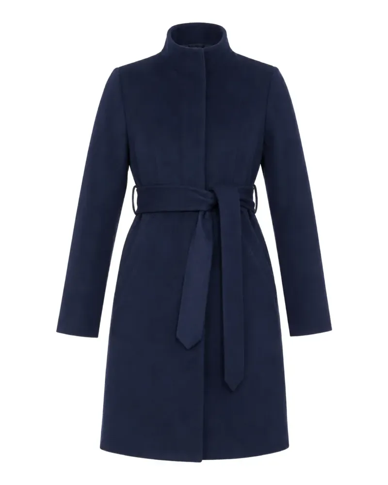 Norwegian Wool belted stand-collar coat - Blau Blau