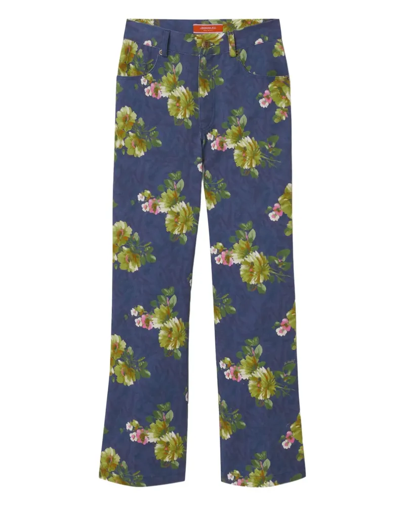 La DoubleJ Schlagjeans mit Blumen-Print - Blau Blau